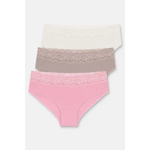 3 Lü Pamuklu Brazilian Şort - Ekru/Vizon/Pembe