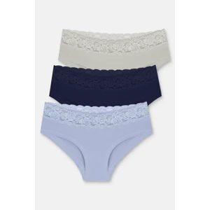 3'lü Pamuklu Brazilian Hipster Şort Külot - Lila - İndigo - Taş S