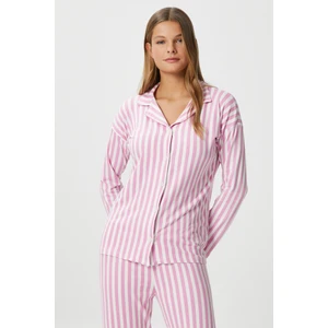Kadın Secret Extra Soft Pembe Beyaz  Çizgili Pijama Takım