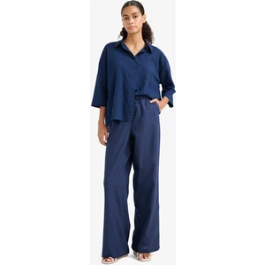 Wide Leg Çift Cepli Beli Lastikli Standart Boy Keten Karışımlı Pantolon E1981AX25SM