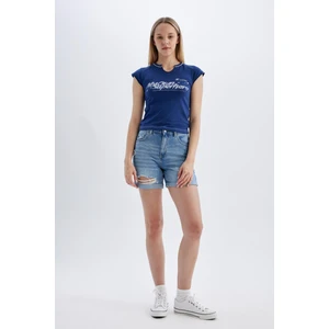 Boyfriend Yüksek Bel Katlamalı Paça Jean Şort