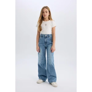 Kız Çocuk Wide Leg Yırtık Detaylı Geniş Paça Jean Pantolon D7374A825SM