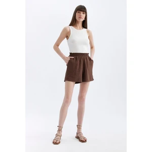 Relax Fit Paperbag Bel Geniş Paça Keten Karışımlı Şort D3944AX24SM