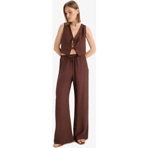 Wide Leg Kumaş Pantolon Çift Cepli Yüksek Bel Geniş Paça E7434AX25SM