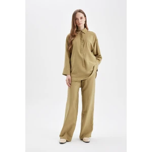 Wide Leg Geniş Bol Paça Beli Lastikli Bağcıklı Basic Düz Pantolon D4148AX24AU