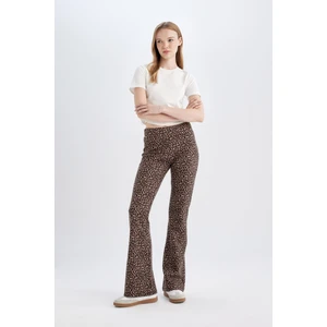Flare Fit Leopar Desenli Düz Paça Uzun Boy Pantolon D7452AX24AU