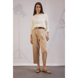 Carrot Fit Kemerli Klasik Pantolon Yüksek Bel Dar Paça Piliseli Basic Düz Kısa Paça D4282AX24AU