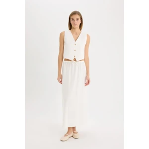 A Kesim Normal Bel Keten Karışımlı Maxi Beyaz Etek D8274AX25SM