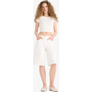 Yüksek Bel Beyaz Jean Bermuda Şort E4087AX25SM