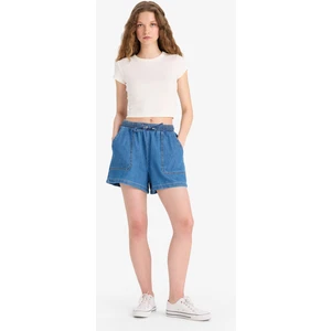 Yüksek Bel Beli Lastikli Bağcıklı Yumuşak Jean Şort E0958AX25SM