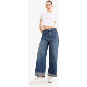 Baggy Fit Yüksek Bel Katlamalı Paça Uzun Jean Yıkamalı Pantolon E3179AX25SP