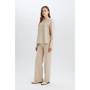 Triko Pantolon Wide Leg Geniş Bol Paça Selanik Kumaş Basic Düz D0361AX24AU