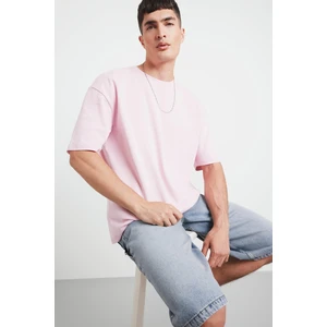 Oversize Geniş Kalıp Ütü Gerektirmeyen Bisiklet Yaka Kısa Kollu Basic Düz Ağır Kumaş Tişört X3926AZ25SP