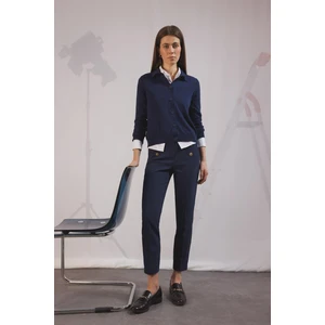 Skinny Fit Yüksek Bel Cepli Düğmeli Düz Paça Kumaş Pantolon E5431AX25SP