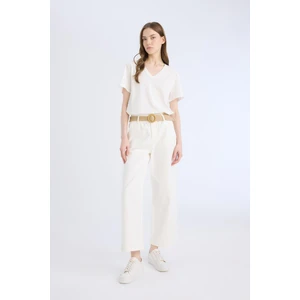 Gabardin Kumaş Pantolon Paperbag Cepli Yüksek Bel Duble Paça Basic Düz Kemerli D3781AX24AU