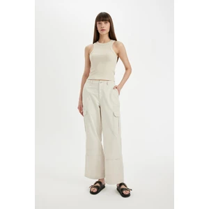 Gabardin Pantolon Wide Leg Geniş Bol Paça Kargo Cepli Normal Bel Basic Düz Standart Boy C5974AX24SP