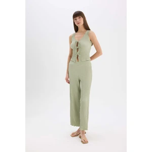 Wide Leg Geniş Paça Beli Lastikli Basic Düz Bürümcük Pantolon D3570AX25SP