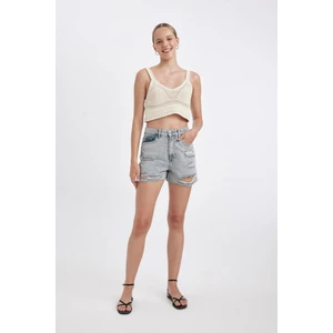 Mom Fit Yüksek Bel Kesik Uçlu Paça Jean Şort B7684AX24HS