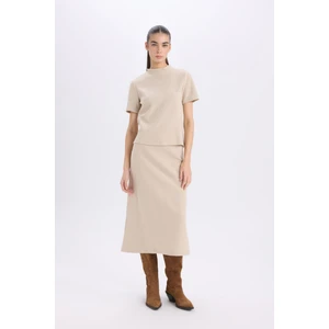 A Kesim Beli Lastikli Basic Düz Normal Bel Maxi Etek D5407AX24AU