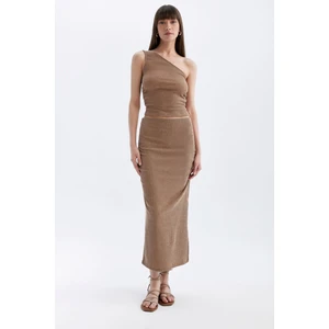 Straight Fit Normal Bel Bürümcük Midi Etek