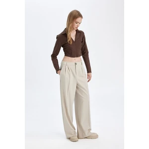 Klasik Kumaş Pantolon Wide Leg Geniş Bol Paça Fleto Cepli Yüksek Bel Standart Boy Basic Düz D8150AX24AU