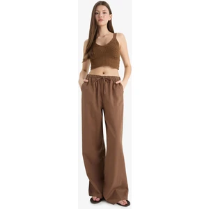 Wide Leg Çift Cepli Beli Lastikli Standart Boy Keten Karışımlı Pantolon E1981AX25SM