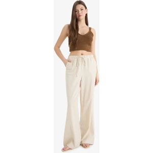 Wide Leg Çift Cepli Beli Lastikli Standart Boy Keten Karışımlı Pantolon E1981AX25SM