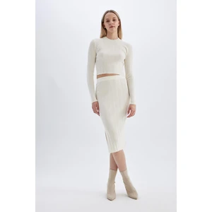 Coool Slim Fit Dar Kesim Basic Düz Yırtmaçlı Triko Midi Etek A2058AX24AU
