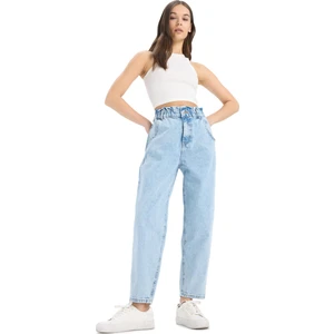 Paperbag Beli Lastikli Bilek Boy Jean Yıkamalı Pantolon E3184AX25SP