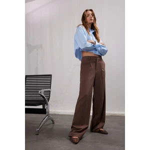 Klasik Kumaş Palazzo Pantolon Wide Leg Geniş Bol Paça Çift Cepli Yüksek Bel Standart Boy Basic Düz D4360AX25SP