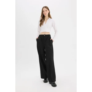 Klasik Kumaş Pantolon Wide Leg Geniş Bol Paça Fleto Cepli Yüksek Bel Standart Boy Basic Düz D8150AX24AU