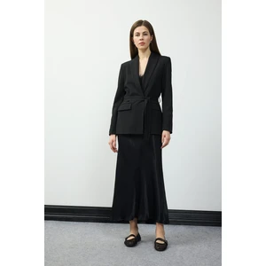 A Kesim Yüksek Bel Saten Midi Etek