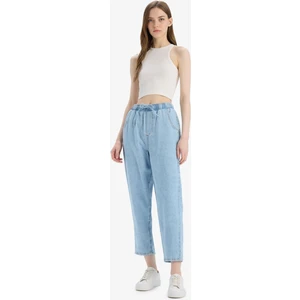 Pull On Paperbag Yüksek Bel Düz Paça Uzun Yumuşak Jean Pantolon E0733AX25SM