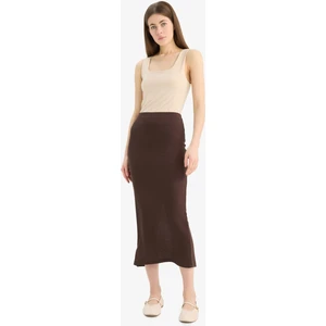 Yüksek Bel Fitilli Kaşkorse Basic Düz Maxi Kahve Etek C4497AX25SP