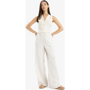 Keten Karışımlı Palazzo Pantolon Wide Leg Geniş Bol Paça Üç Cepli Normal Bel Basic Düz Standart Boy C4545AX25SP