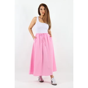 Kadın Alya Pembe Cepli Poplin Etek