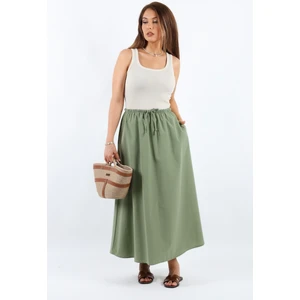 Kadın Alya Haki Astarlı Cepli Poplin Etek