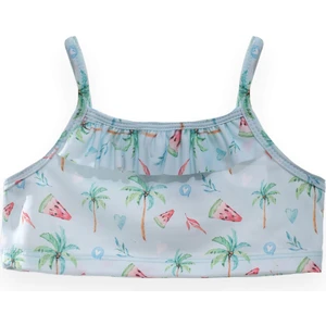 Kız Çocuk Karpuz Palmiye Desenli Havuz Plaj Bikini Takımı