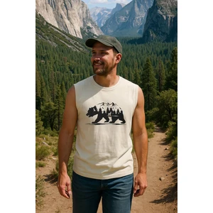 Erkek %100 Pamuk Bisiklet Yaka Bear Baskılı Kolsuz T-Shirt