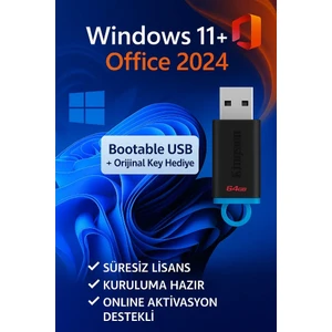 Windows 11 & Office 2024 Pro Plus USB Kurulum + Orijinal Hediyeli Lisans - 2025 Key ve Format Flash Bellek