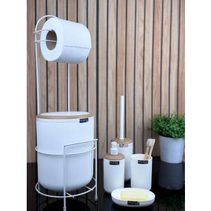 Okyanus Home Beyaz Yuvarlak Linea Due Standlı Wc Kağıtlık ve 6 Parça Banyo Seti