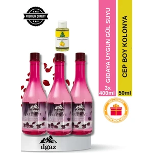 3'lü Doğal Gül Suyu 3X400 ml Gıdaya Eklenebilir Içilebilir Saf Gül Suyu