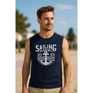 Erkek %100 Pamuk Bisiklet Yaka Baskılı Kolsuz T-Shirt