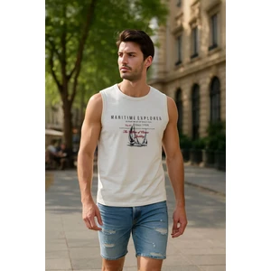 Erkek Bisiklet Yaka Baskılı Açık Mavi Kolsuz T-Shirt