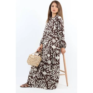 Prive Kadın Showy Kahverengi %100 Viskon Maksi Boy Elbise