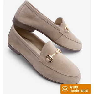 Kadın Deri Zincirli Loafer Günlük Ayakkabı Tanle