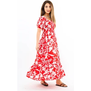 Kadın Positano Kırmızı Gipeli Viskon Uzun Elbise