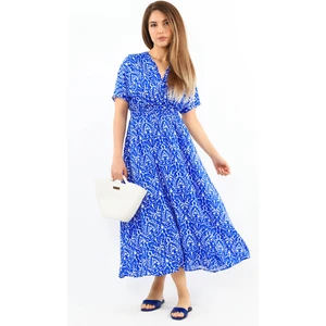 Kadın Aren Mavi Beyaz Midi Boy Viskon Elbise