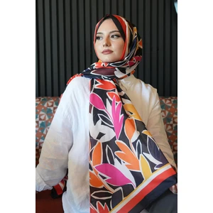 Yaprak Desen Kırmızı Soft Pamuk Şal