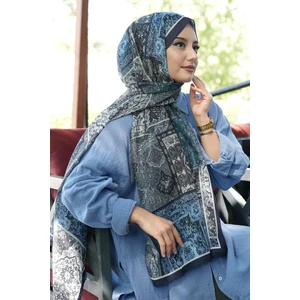 Etnik Desen Lacivert Soft Pamuk Şal